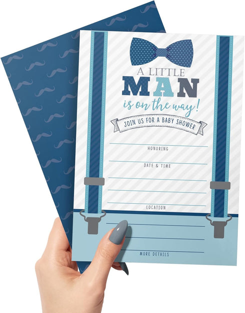 Your Main Event Prints Boy Baby Shower Invitations, 20 Including Envelopes & Diaper Raffle Cards, Little Man, Sprinkle...