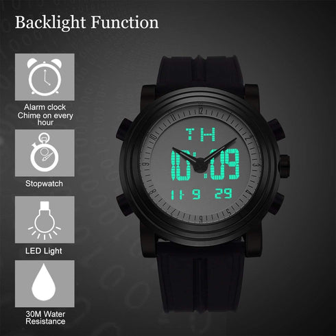 BUREI Mens Analog Digital Sport Watches with Alarm Stopwatch LED Backlight Rubber Strap...
