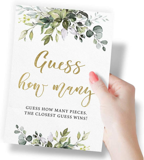 Printed Party Candy Guessing Game, Guess How Many, Greenery, 50 Cards and Sign...