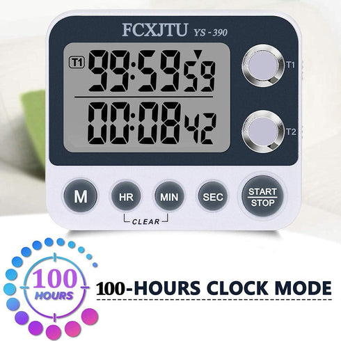 FCXJTU Digital Dual Kitchen Timer, Dual Count UP/Down Timer, Cooking Timer, Stopwatch, Large Display, Adjustable Volume Alarm and Flashing Light w...