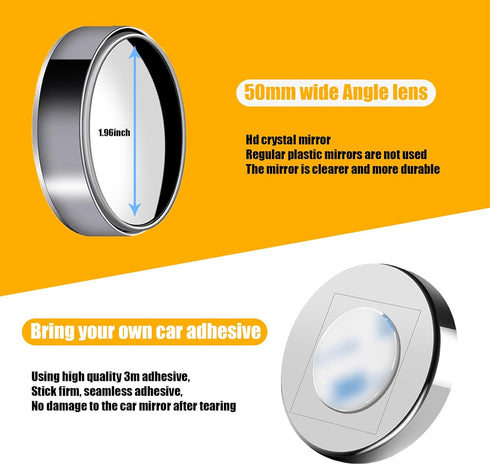 2 PCS Car Reversing Blind Spot Mirror, 2.16" x 0.39" High-definition Glass 360° Large Viewing Angle Round Mirror, Self-adhesive ABS Anti-collision...