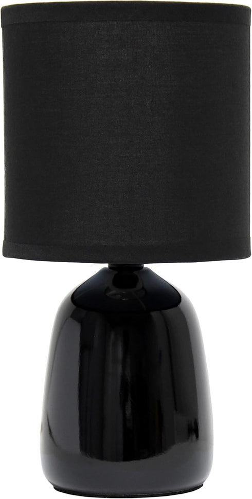 Simple Designs LT1134-BLK 10.04" Tall Traditional Ceramic Thimble Base Bedside Table Desk Lamp w Matching Fabric Shade for Home Decor, Nightstand,...