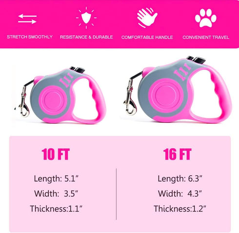 Retractable Dog Leash Lightweight 10/16FT Leash with Non-Slip Handle, for Small Medium Dogs (Gray Pink, 16 FT)...