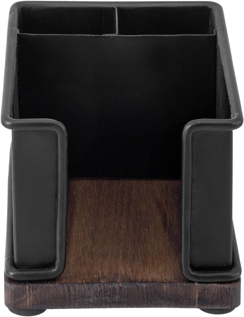 MyGift Modern Industrial Matte Black Metal Office Stationery Organizer with Sticky Note Holder, 2 Pen Storage Compartments and Rustic Burnt Solid ...