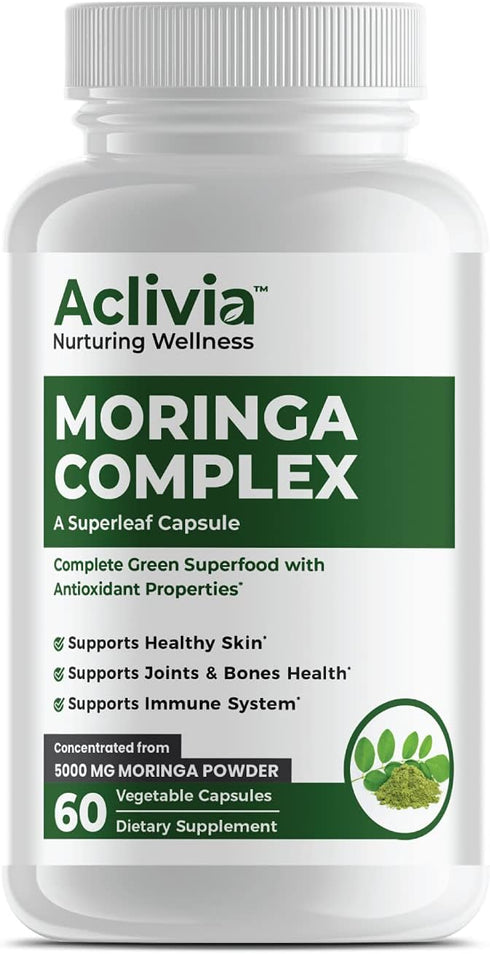 Moringa Complex with Oleifera Leaf & Seed Extract, Potent Strength 5000 mg per Serving, Complete Green-Based Superfood with Antioxidant Properties...