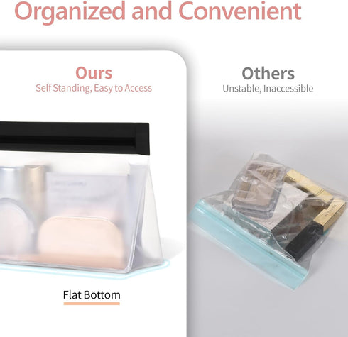 PACKISM Leak Proof Clear Travel Pouch - Sealed TSA Approved Toiletry Bag, BPA-free Reusable, Semi-Transparent Clear Cosmetic Bag with Flat Bottom,...