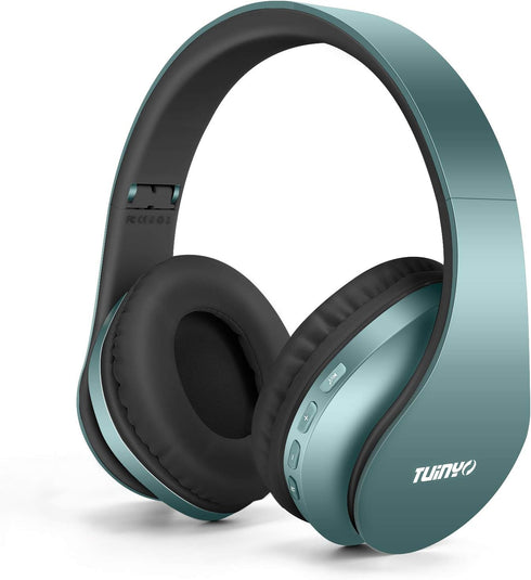 TUINYO Wireless Headphones Over Ear, Bluetooth Headphones with Microphone, Foldable Stereo Wireless Headset- Silver Blue...