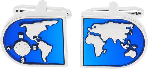 Blue Globe Earth Map Cufflinks for Men World Map Men's Cuff Link Set for Wedding Shirt Party Business Birthday Anniversary Dress...