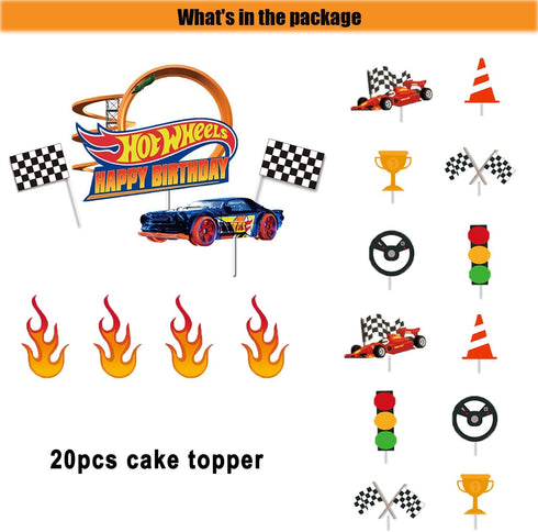 Fire Car Cake Topper Race Car Happy Birthday Cake Decoration,car cake topper birthday decorations 20PC...