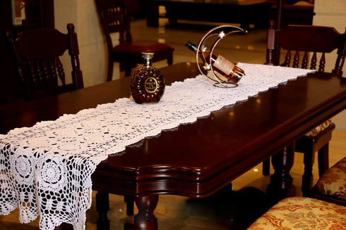 Damanni Rectangular Cotton Handmade Crochet Lace Table Runner Doilies Table Dresser Scarf Décor,16 Inch by 55 Inch?Beige...