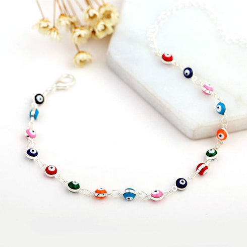 HUNO Multicolor Beads Evil Eyes Ankle Barefoot Link Chain Bracelet for Women Beach Sandal Turkish Jewelry...