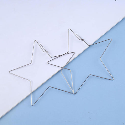 Boho Large Star Hoop Earrings Silver Star Dangle Earrings Big Hollow Star Earrings Geometric Star Drop Earrings Jewelry for Women and Girls...