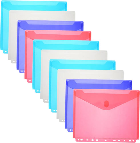 10pcs File Holder Plastic Envelope Folder 3 Hole Binder Buttons Office Supplies Folders Clear Organizer Bags Plastic Envelopes Plastic File Envelo...