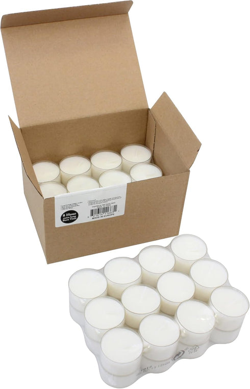 Stonebriar 48 Count White Unscented Smokeless Long Burning Clear Cup Tea Light Candles with 8 Hour Burn Time...