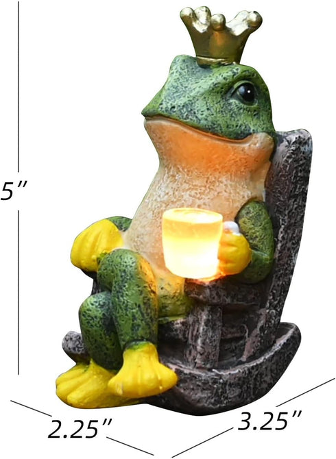 Miniature Frog Garden Statue with Solar Light Home Decor Fairy Garden Accessories Frog Decor for Patio, Balcony, Yard, Lawn Bedroom 2.3"x3.3"x5"...
