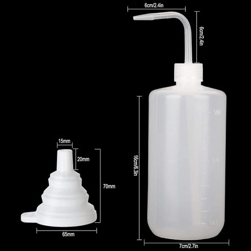 Hyber&Cara Safety Wash Bottle 2Pcs 500ml Plastic Squeeze Bottle for Lab Plant Watering Tattoo Wash Bottle with 1Pc Silicone Funnel...