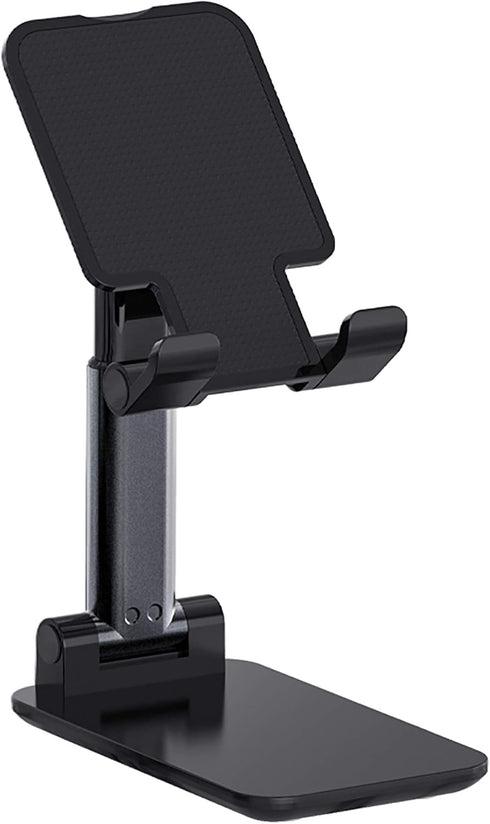 Adjustable Cell Phone Stands for Desk, Aluminum Folding Phone Holder with Stable Base and Charging Port for 4-12.9 Inches Smart Phone, Tablet (Bla...