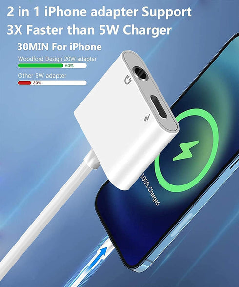2 Pack Lightning to 3.5mm Headphones Adapter for iPhone 2 in 1 Aux Audio+Charge iPhone Splitter Compatible with iPhone 14/13/12/11/XS/XR/X/8/7/iPa...