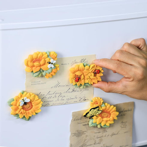 4 PCS Resin Fridge Magnets Sunflower Refrigerator Magnets for Whiteboard Refrigerator Office Photo Cabinet Bulletin Board Home Decoration, Photo D...