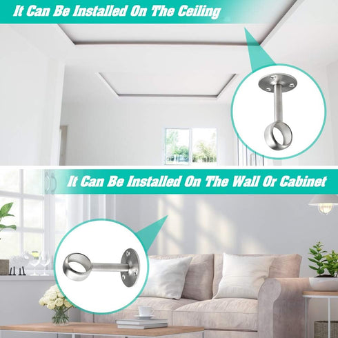 Creatyi Heavy Duty Closet Rod Brackets Closet Shower Curtain Rod Bracket Ceiling-Mount Brackets Closet Rod Holders Closet Pole Sockets Closet Rod ...