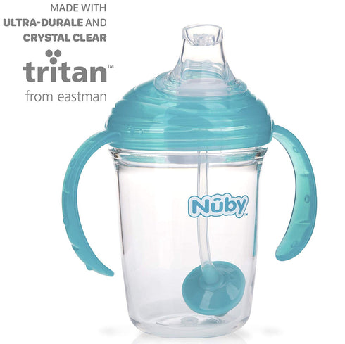 Nuby No Spill 360 Weighted Straw Grip N' Sip Tritan Cup with Hygienic Cover, 8 Oz, Trainer Cup, Teal...