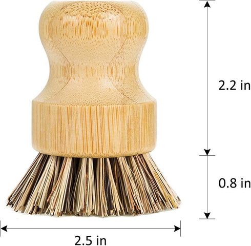 Palm Pot Dish Brush- Nature Bamboo 2 Packs Mini Durable Scrub for Kitchen Cleaning with Ceramics Holder...
