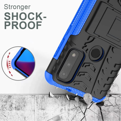 Moto G Pure Case with HD Screen Protector - Yiakeng Shockproof Silicone & Hard Cover, Kickstand - Blue...