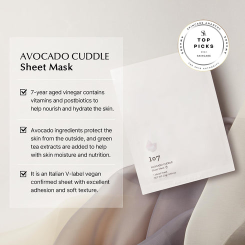 107 Avocado Cuddle Sheet Mask Pack of 5 | Facial sheet mask | Korean facial mask | Korean skin care | Moisturizing | Hydrating...