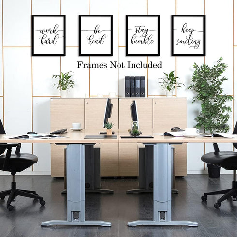 HPNIUB Unframed Inspirational Quote Art Painting,Work Hard,Be Kind,Stay Humble,Keep Smiling Art Print Set of 4 (8”X10” Motivational Phrases Wall A...