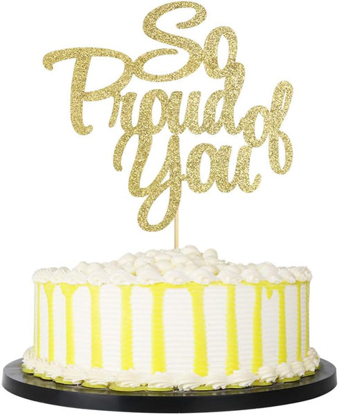 PALASASA So Proud of You Cake Topper - Congrats Grad, Done, Congratulations, Graduation Party Decorations (Golden)...