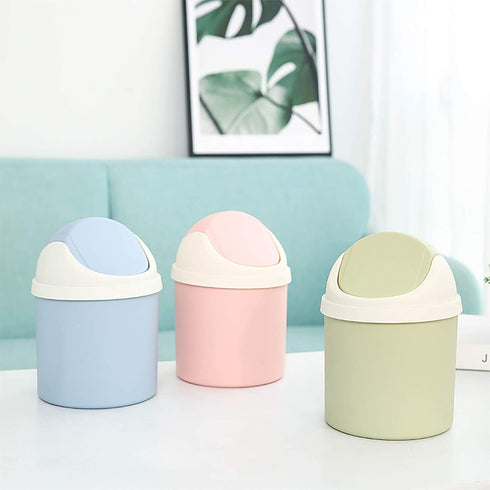 Desktop Mini Plastic Waste Garbage Can with Lid, Stylish Countertop Trash Bin Table Waste Paper Basket Round Small Trash Can for Office Bathroom C...