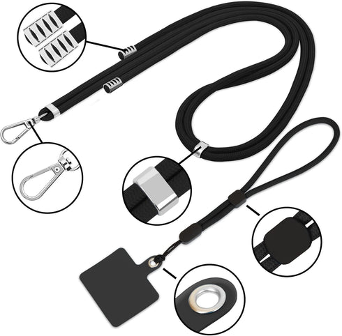 Cell Phone Lanyard, Universal 2× Crossbody Lanyard for Women, 2× Wrist Phone Strap and 5× Connectors Compatible with Most Phones (Black Black)...