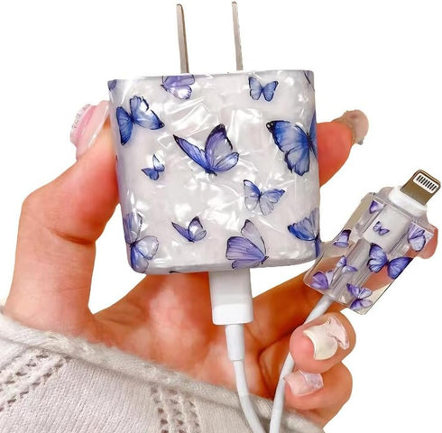 Butterfly Cable Protector Cover for iPhone Charger,Glitter Cute Shell Design Splark Bling Aesthetic Protective Skin Cover for Women Girl,Charger C...