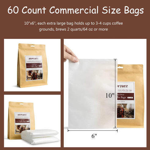 Cold Brew Coffee Bags 60 Count Disposable Fine Mesh Brewing Bags for Concentrate/Iced Coffee Maker, French/Cold Press Kit, Hot Tea in Mason Jar or...