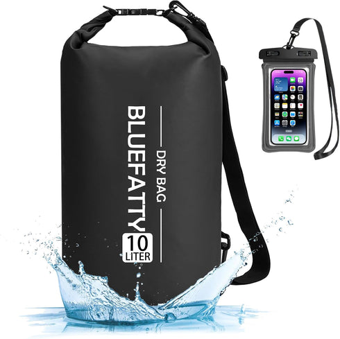 Waterproof Dry Bag Floating Roll Top Dry Backpacks for Kayaking, Rafting, Boating, SUP, Fishing with IPX8 Waterproof Phone Case, Black, 10L...