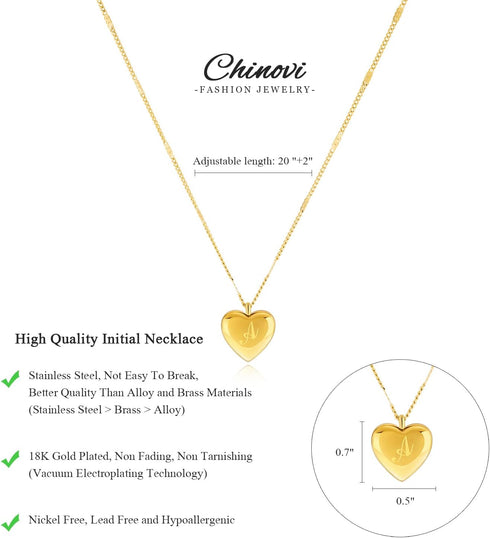 Gold Letter Necklace, Dainty 18K Gold Plated Initial Necklace for Women Non Tarnish Cute Initial Heart Pendant Choker Necklace Tiny Stainless Stee...
