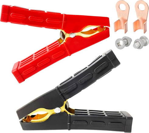2PCS Battery Charger Clamps, Battery Charger Cable Ends, 500A Heavy Duty Alligator Clips 12V 24V Pure Copper Crocodile Clamps Battery Charger Repl...