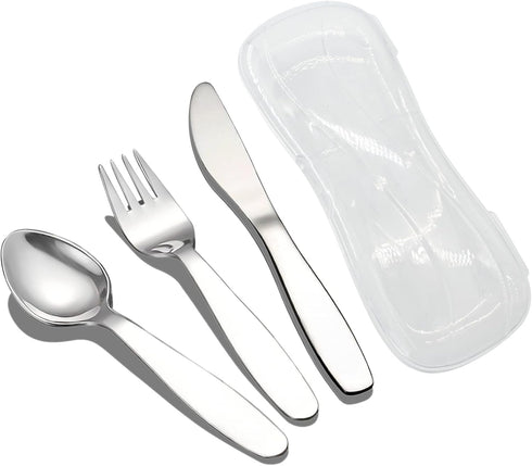 VANRA 3 Pieces Children Fork Spoon Knife Set with Travel Case for Lunch Box, 18/8 Stainless Steel Kids Silverware Flatware Set Kids Utensil Set fo...
