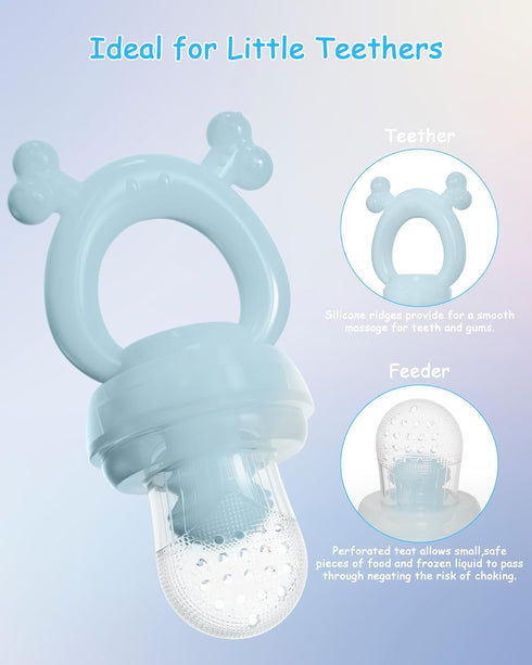 Silicone Baby Fruit Feeder with Freezer Tray (2 Pack),Baby Teethers,Baby Teething Toy,Breastmilk Popsicle Molds for Baby Teething Relief,Fresh Foo...