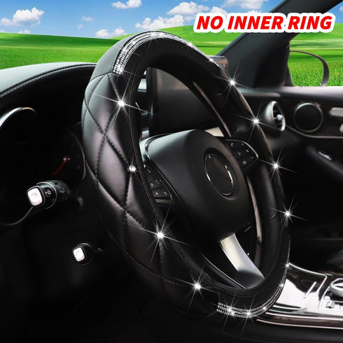 Bling Leather Car Steering Wheel Cover, Diamond Crystal Rhinestone Vehicle Steer Wheel Protector, Sparkling Auto Interior Accessories, Universal 1...