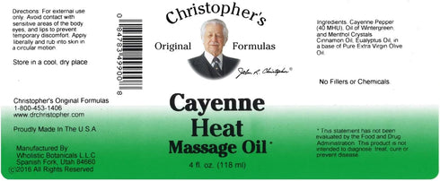 Christopher's Original Formulas Cayenne Heat Massage Oil, 4 Fluid Ounce | Warming Sensation for Muscles & Joints | Natural Comfort & Relaxation | ...