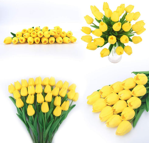BOMAROLAN Artificial Tulip Fake Holland Mini Tulip Real Touch Flowers 24 Pcs for Wedding Decor DIY Home Party (Yellow)...