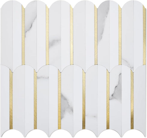 DICOFUN 1 Sheet White & Marble Look Peel and Stick Backsplash for Kitchen, PVC Stick on Backsplash Wall Tiles...