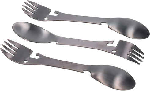 Camping Eating Utensils, 5 in 1 Utility Tactical Spork Portable Stainless Steel Fork Spoon BBQ Cutlery with Sawtooth Multifunctional Bottle Opener...
