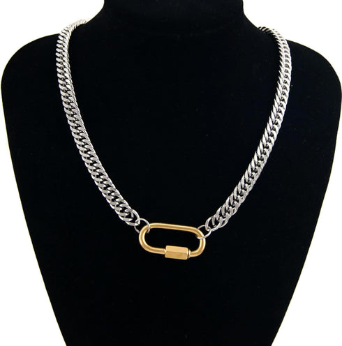 Women's necklace jewelry Men's and Women's Carabiner Zipper Thick Choker Heavy Chain Gold Jewelry gift...