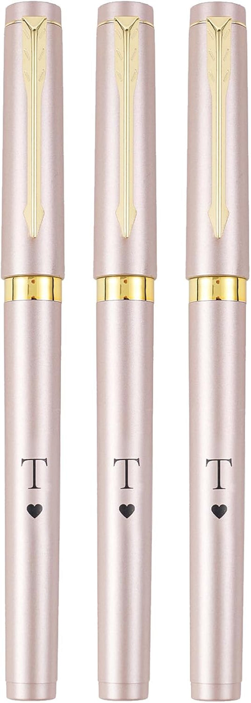Pack of 3 Initial Gifts Letter T Rose Gold Color Gel Pens Medium Point (0.7mm) Black Ink Birthday Graduation Gift for Son Daughter Classmate Frien...