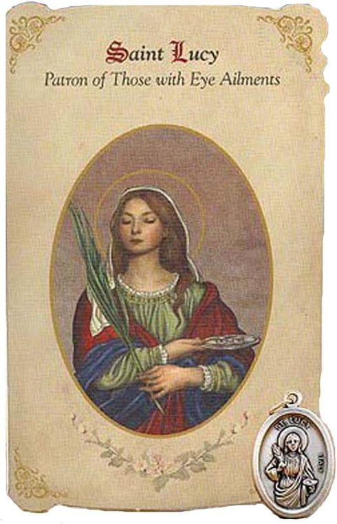 Ambrosiana 2-Piece Healing Medal and Holy Card Set Pack of 6, Saint Lucy...