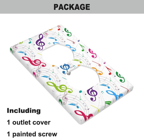 Musical Duplex Receptacle Outlet Wall Plate Colorful Treble Clef Music Notes Light Switch Cover Plate, Standard Size 1-Gang Wallplate Outlet Cover...