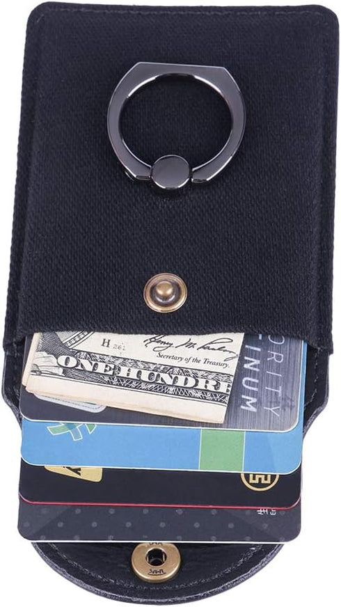 Credit Card Holder for Back of Phone with Ring Stand Stick on Phone Wallet,Ultra-Slim Self Adhesive,RFID Blocking Ring Pocket Wallet(Finger Ring)...