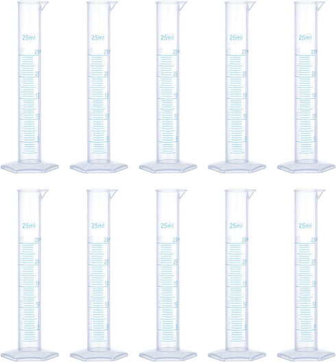 uxcell Plastic Graduated Cylinder, 25ml Measuring Cylinder, Test Tube Beakers, 2-Sided Metric Marking, Clear Hex Base for Lab Home 10Pcs...